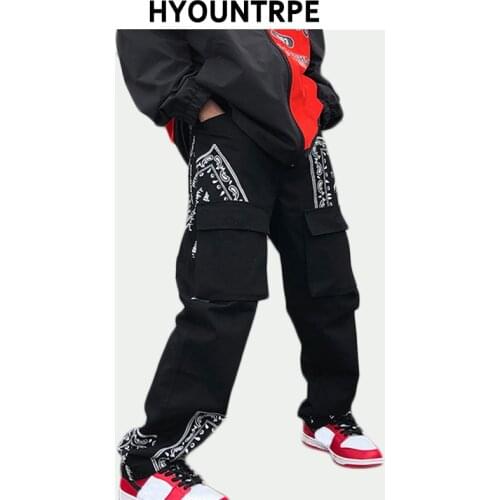 Mens High Street Loose Pants Casual Paisley Printed Straight Trousers with Pockets Hip Hop Fashion Streetwear Jogging Pants Men