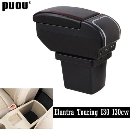 Armrest For Hyundai Elantra Touring i30 i30cw 2007-2011 Dual layer Leather Central Store Content box with cup holder ashtray USB