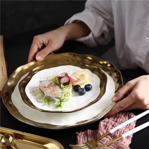 European style home ceramic tableware Western plate creative retro Jinbian steak plate dessert plate