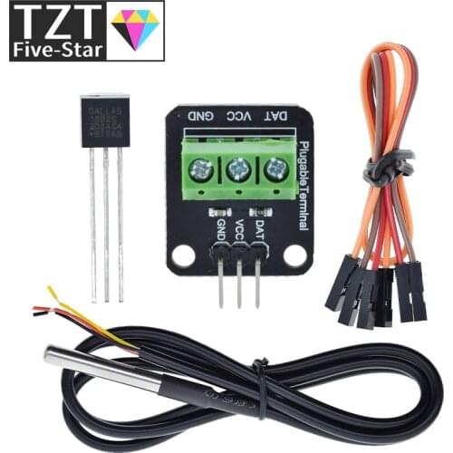 DS18B20 Temperature Sensor Module Kit Waterproof 100CM Digital Sensor Cable Stainless Steel Probe Terminal Adapter For Arduino