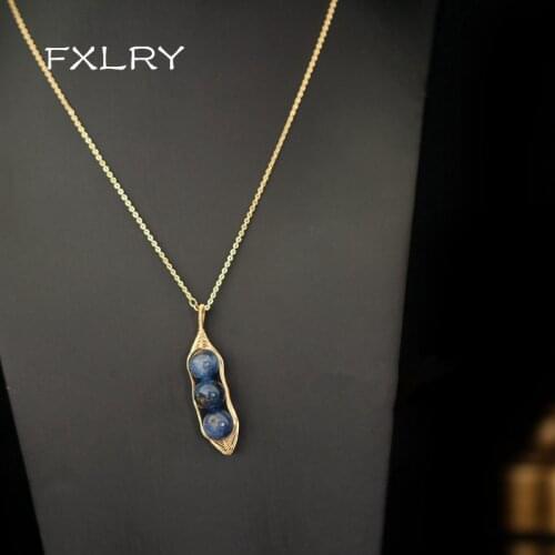 FXLRY Original Handmade Personalized Kyanite Green Bean and Pin Bean Pendant Necklace For Women Jewelry
