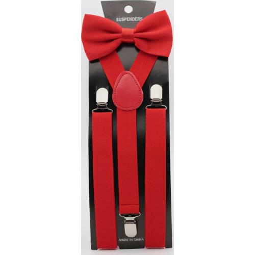 HUISHI Men Solid Suspenders Bow Tie Set Polyester 13 Colorful Charming Y-Back Braces Butterfly Adult Adjustable Bowtie Fashion