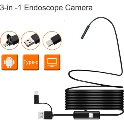 7mm Endoscope Camera Flexible IP67 Waterproof 6 Adjustable LEDs Inspection Borescope Camera Micro USB OTG Type C for Android PC