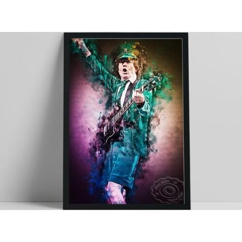 Angus Young Fans Collect Poster, Australia Rock Band Guitarist Portrait Colored Drawing Art Print, Vintage Art Figure Wall Decor