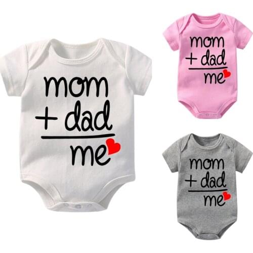High Quality Newborn Baby Cotton Romper Short Sleeved Jumpsuit Mom Plus Dad Equal Me Letter Printed Toddler O-Neck Cute Bodysuit