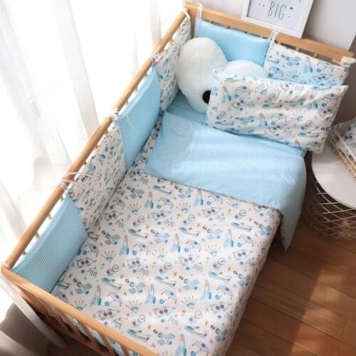 Baby Bedding Set Cartoon Soft Woven Cotton Bed Linen For Kids Crib Bedding With Bumper For Boys Girls Baby Nursery Decor