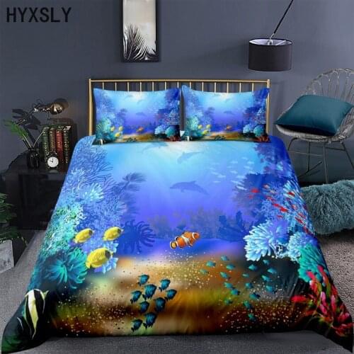 Printing Colorful Sea World Bedding Sets Coral Blue Ocean Duvet Cover Bedclothes Twin/Full/Queen/King Size Kids Bedroom Decor