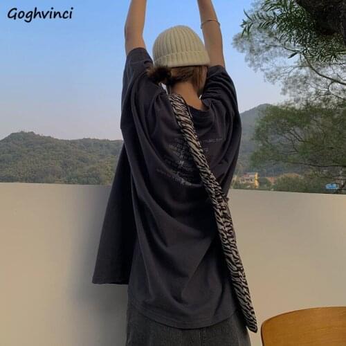 Summer Harajuku Retro Letter T-shirts Women BF Oversize Ins Short Sleeve Tops Leisure All-match Outwear Tees Street Wear Simple