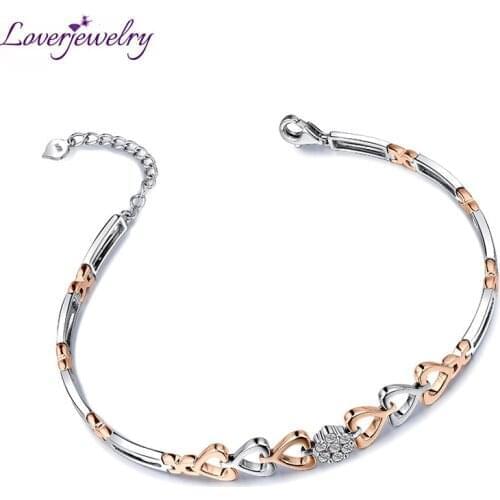 LOVERJEWELRY Lady Bracelet Heart-Heart Vintage Solid 18Kt Multi-tone Gold Natural Diamonds Wedding Bracelets For Women браслет