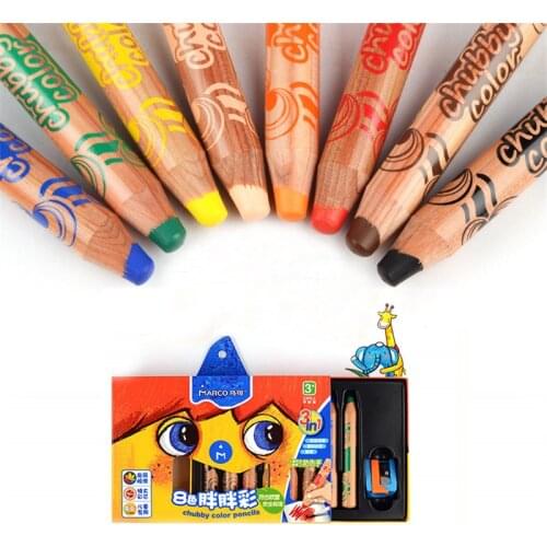 Marco 8 color stationery set fat children painting environmental protection solid color pencil crayon 3 in one