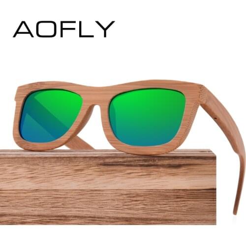 AOFLY BRAND DESIGN New Polarized Bamboo Sunglasses Men Wooden Glasses Women Handmade Wood Mirror Coating Oculos de sol AF612