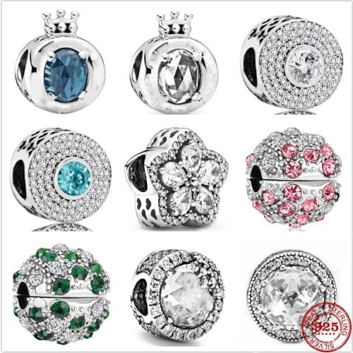 Genuine 925 Sterling Silver Round Crown Love flower pattern openwork Beads Fit Original Pandora Bracelet Charm Jewelry Gift