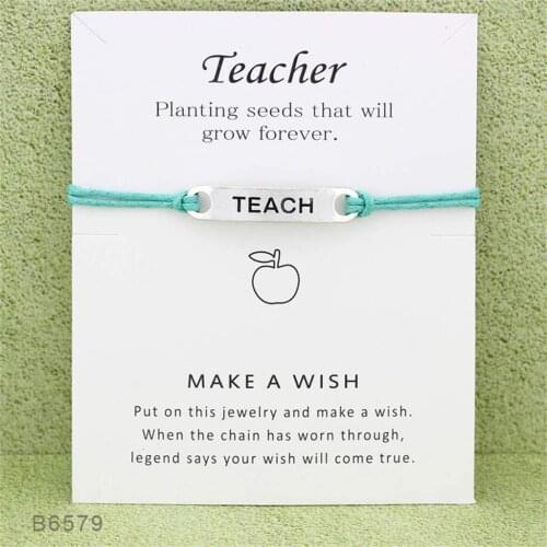 Teach Bracelet Wish Card Handchain As Best Gift For Teachers Alloy Wish Bracelets Jewelry Blessing Bracelet Lucky Rope 50
