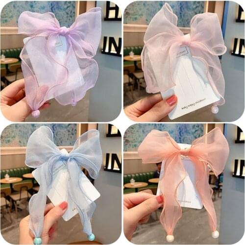 2020 New Children Cute Colors Tie Net Yarn Bow Hair Bands Hairpins Girls Lovely Hair Clips Rubber Bands Kids Hair Accessories