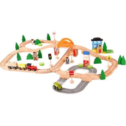 Train Track Toys Train Track Childrens Complete Set of Educational Toys 78 Pieces of Wooden Compatible with Wooden toy Wood