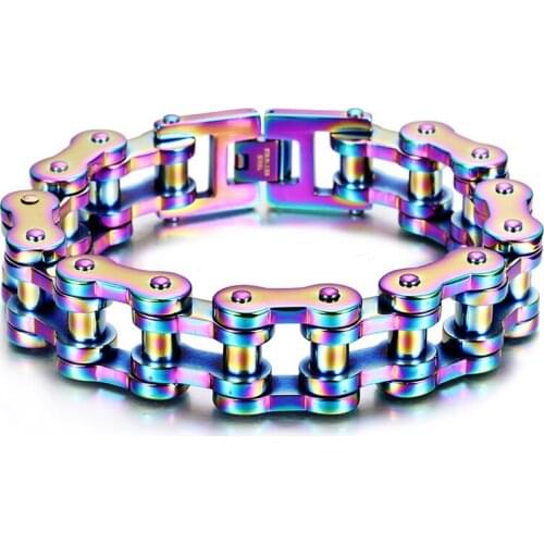 European and American popular titanium steel stainless steel chain bracelet bicycle road bicycle color chain mens bracelet