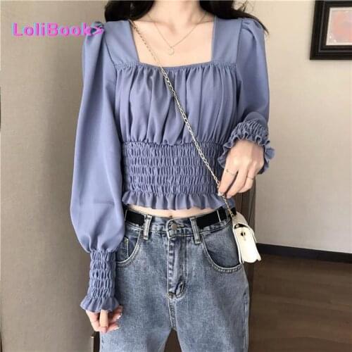 Casual Sweet Female Blouse Women Summer 2021 Slim White France Elegant Blouse Bubble Sleeve High Street Korean Fashion Clothing