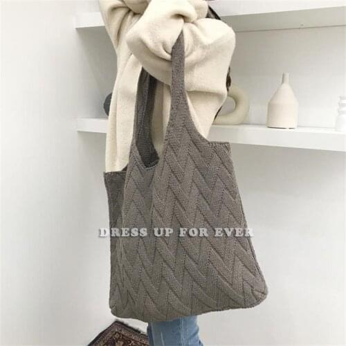 Casual Knitted Woolen Women Shoulder Bags Designer Plush Handbags Japanese-Korean Style Female Large Capacity Tote Crossbody Bag