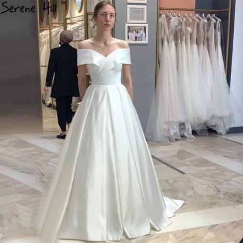 Serene Hill Satin Ivory A-Line Wedding Dresses 2021 Sweetheart Simple Sexy Bridal Gowns HA2509 Custom Made