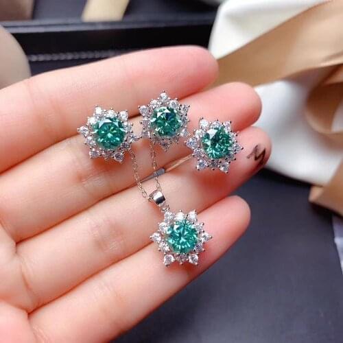 Moisanite jewelry set for women silver stud earrings ring necklace 925 sterling silver shiny better than diamond party gift