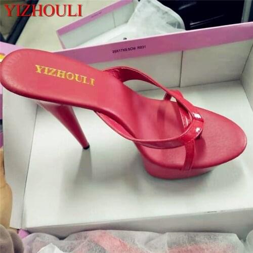 PU material 13 cm high flip-flops, model stage performance and high heels, nightclub sexy pole dancing slippers