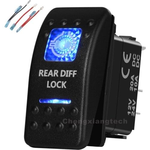 Blue Led 5 Pin on-off SPST Rocker Push Switch Rear Diff Lock Waterproof Overload protection Car Boat 12v/24v+Jumper Wires Set