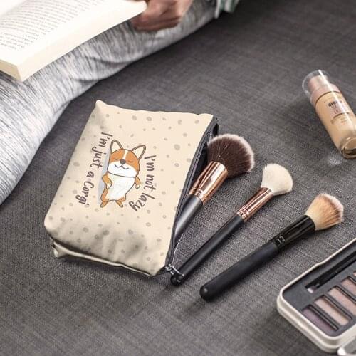Cute Dog Cosmetic Storage Bag Womens Wallet Waterproof Zipper Pencil Cases Corgi Lipstick Makeup Handbags Washing Bag Organizer