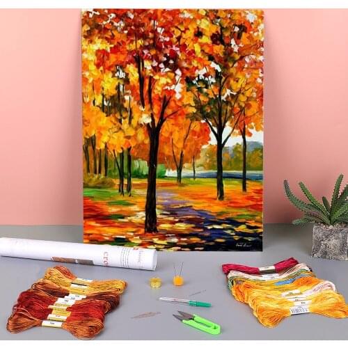 Park By The River Printed Fabric 11CT Cross Stitch Patterns DIY Embroidery DMC Threads Knitting Sewing Hobby Promotions