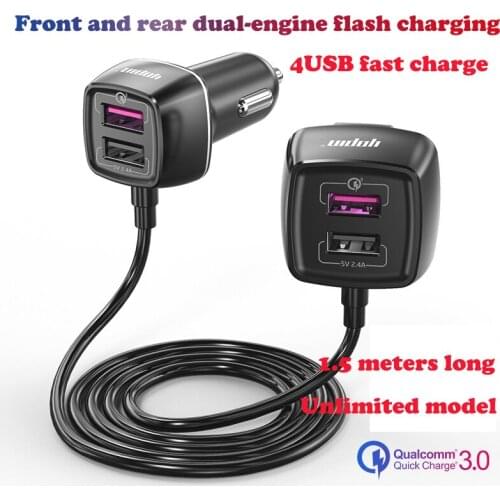 Universal Power Fast Adapter USB QC 4 Ports Car Mobile Phone Charger 60W 12V-24V for Front Back Seat Quick Charge