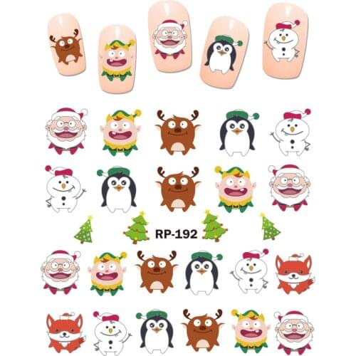 UPRETTEGO NAIL ART BEAUTY NAIL STICKER WATER DECAL SLIDER CARTOON CHRISTMAS XMAS SANTA CLAUSE SNOW MAN DEER RP187-192