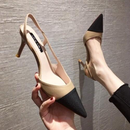 2021 summer new temperament fashion color matching pointed back strap high heels female Korean style elegant stiletto sandals