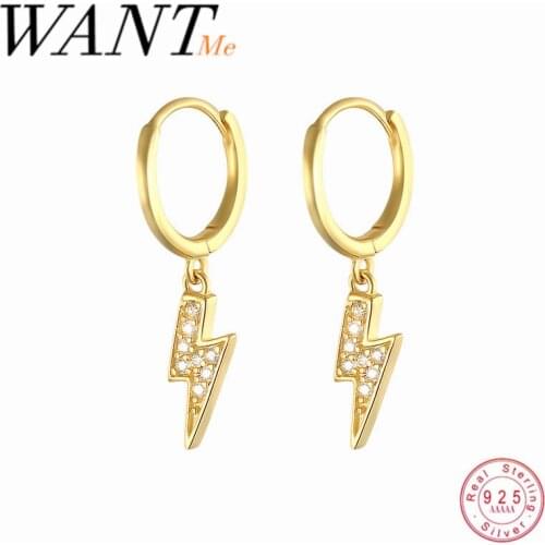 WANTME Trendy Real 925 Sterling Silver Pave Crystal Zircon Lightning Stud Earrings for Women Minimalist Chic Jewelry Accessories