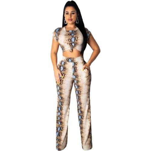 2019 women sexy Outfits tracksuit Summer Snake skin Print Crop Top two pieces Sets Sportswear casual fashion Bandage M7192