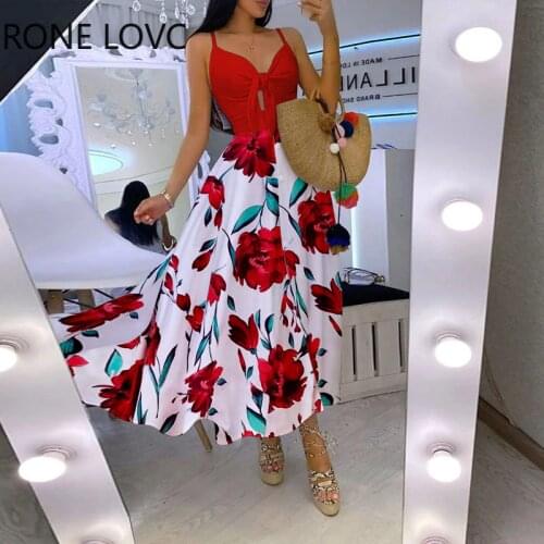 Women Floral Print Knotted Front Cutout Button Maxi Dress Elegant Fashion Chic Dress