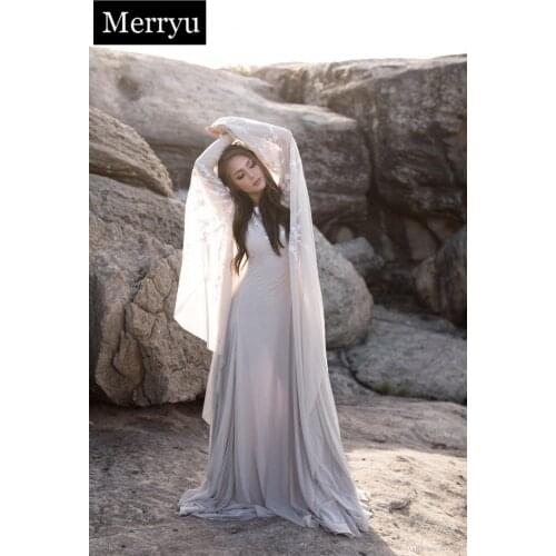 Merryu Batwing sleeve bobo wedding dress with embroidered soft tulle bodice Dress O Neck Muslim A-line Wedding Dresses