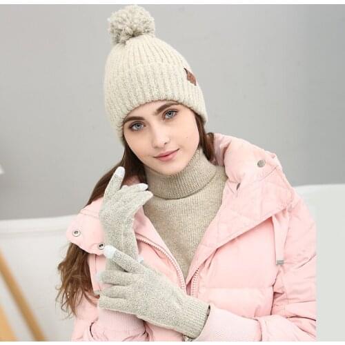 2020 Warm knitted Autumn Winter Scarf Hat Women Touch Screen Gloves Three Sets For Gifts Thick Black Grey Pink Hats Scarves