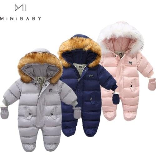 2021 Winter Newborn Baby Cotton Padded Clothes For Girls Warm Snowsuit 0-24m Toddler Boys Long Sleeve Overalls With Fur Infants