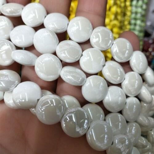 60pcs nature porcelain beads coin shape 12mm ceramic beads accessories for women bracelets making jewelry parts findings