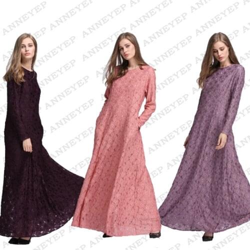 Arab Womens Robe Lace Dress Female Hot Sale Ethnic Womens Clothing Temperament Long Dress islamic clothing muslim sets