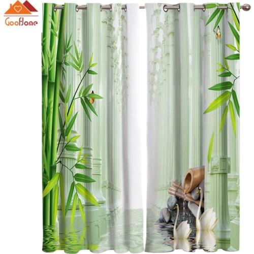 Bamboo Forest Green Swan Pillar Window Curtains Living Room Outdoor Fabric Drapes Curtain Home Decor