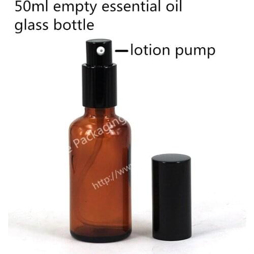 Free shipping 200pcs/lot 50ml Amber Glass Lotion Bottles with Aluminium Pump 50cc Brown Glass Cream Shampoo Bottle