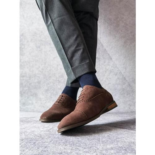 Plus Size 35-47 Luxury Men Brogue Shoes Genuine Cow Suede Pointed Toe Dress Shoes England Style Lace Up Business Casual Shoes