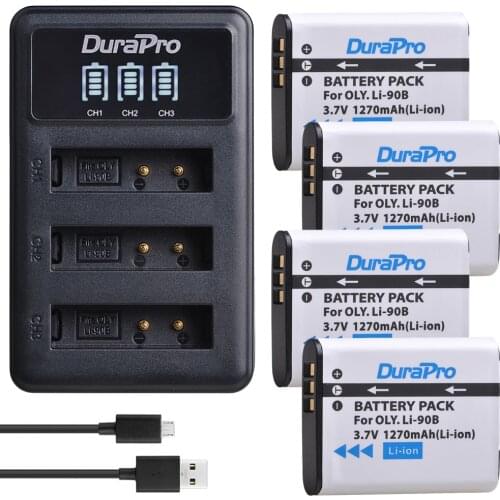 4pc Li-90B Li 90B Li-92B Camera Li-ion Battery + LED 3-Ports Charger for Olympus XZ-2 SH-50 SH-1 SP-100 Tough TG-1 TG-2 TG-3 TG4