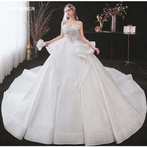 HLF53 2021 Newest Ivory Sweetheart Lace Bow Appliques Beading Super Shiny Gorgeous Ball Gown Abito Da Sposa