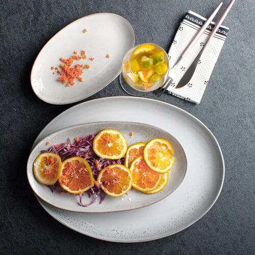 Nordic Retro Ceramic Oval Plate Restaurant Pasta Plate Fruit Salad Plate Bread Plate Steak Plate Seafood Fish Plate