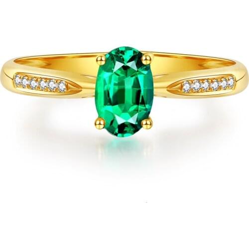JoiasHome 925 Silver Ring Gold Color Finger Jewelry For Women Green Oval Emerald Gemstone Open Adjust Size Woman Party Gift