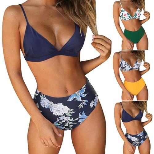 High Waist Push Up Bandage Bikinis Set Women 2021 New Printed Two Pieces Swimsuit Female Beachwear Swimwear Bathing Suit