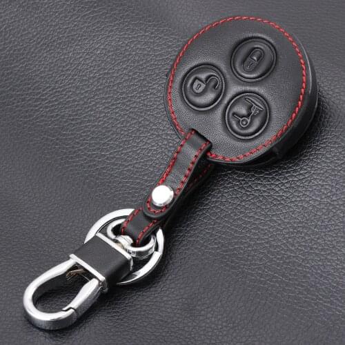 3 Buttons Leather key Cover Car Keychain Key Fob Case Cover wallet For Mercedes Benz Smart Fortwo Forfour City Roadster