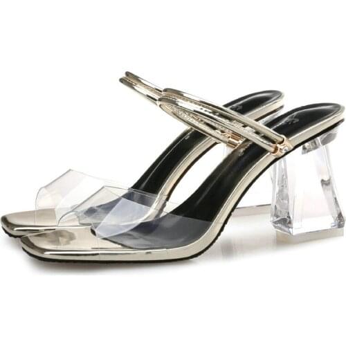 2020 summer fashion high heel crystal womens shoes with transparent sandals Two kinds of wearing female slippers tide shoes