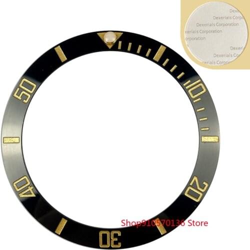 HOT 38mm Black Silver/Gold Wrinting Ceramic Bezel Insert Fit Sub Style Blue Luminous Pip Sloping Design